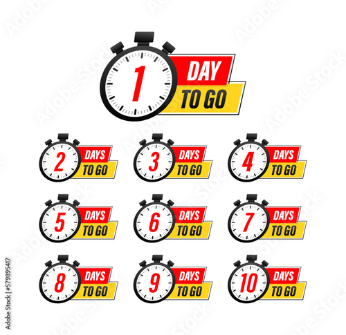 Days countdown. Days to go 1 2 3 4 5 6 7 8 9 10. The days left badges set. Product limited promo