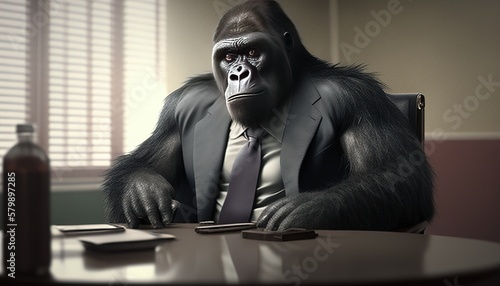 diplomatic gorilla ambassador digital art illustration, Generative AI photo