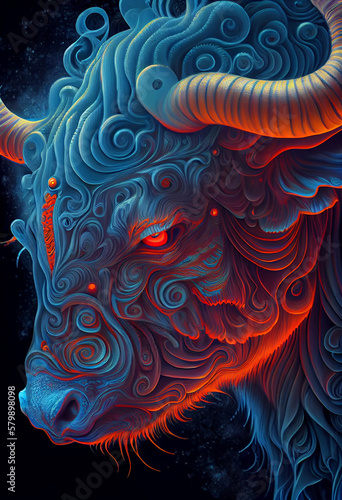 Taurus zodiac astrology horoscope illustrations. Psychedelic and surrealism symbol of esoteric horoscope templates for wall print, poster, shirt design, apparel, merchandise.