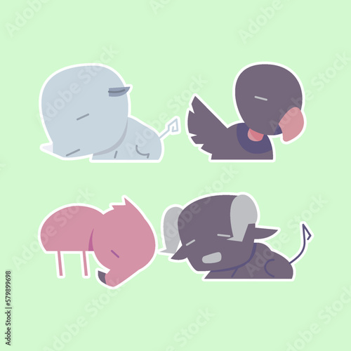 Cute wild animals set including rhinoceros  vultures  flamingos  and bison. Safari jungle animals vector. Woodland animal illustration.