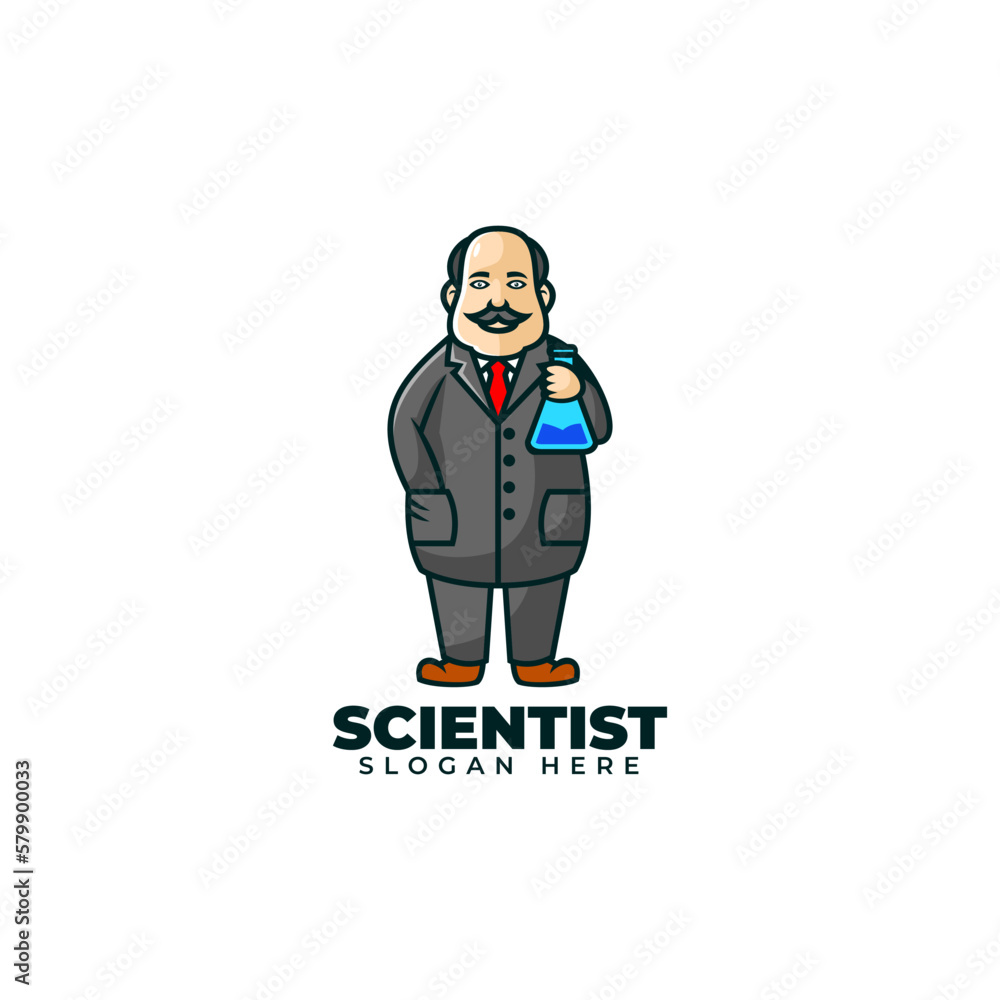 Vector Logo Illustration Scientist Mascot Cartoon Style.