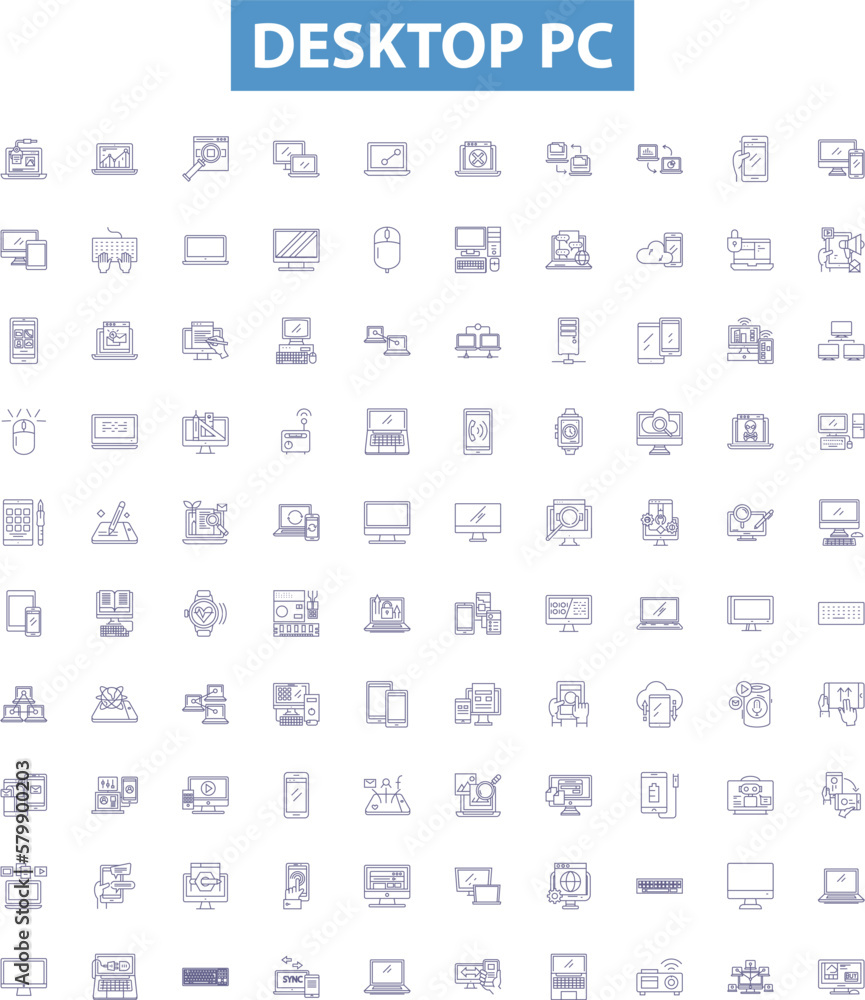 Fotografie Desktop pc line icons, signs set