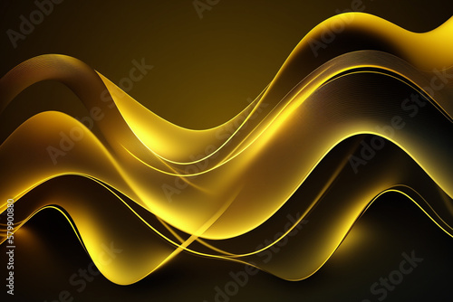 Abstract Yellow Background With Glowing Wavy Line. Generative AI.