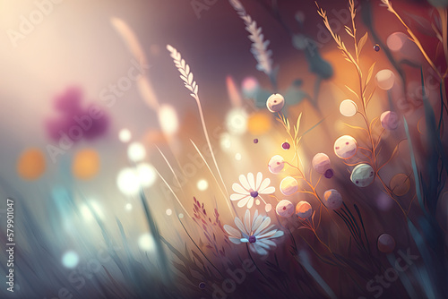 grass flower soft color background, AI Generative