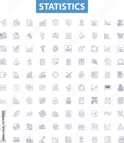 Statistics line icons, signs set. Statistics, data, analysis, samples, population, variation, mean, median, mode outline vector illustrations.