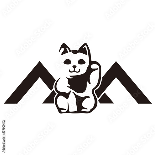 家紋風デザイン / 三つ山に招き猫