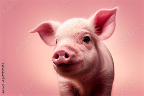 A cute pig on pink background. Generative AI, Generative, AI © nonblok