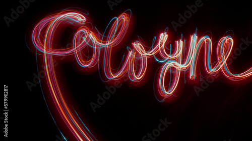 backgroundpicture a lightpainting of the texture cologne on a dark background. glow in the dark effect. painted with light