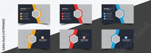 Vector creative business card template with triangles, squares, round, waves for business, technology.
