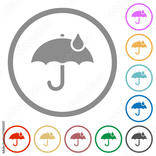 Umbrella with single raindrop solid flat icons with outlines