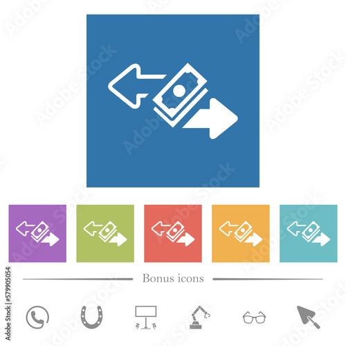Money transactions flat white icons in square backgrounds