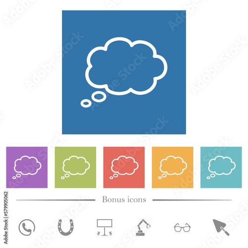 Single oval thought cloud outline flat white icons in square backgrounds