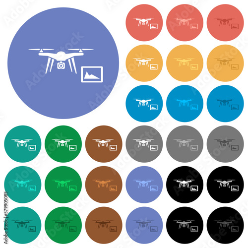 Drone controlling from tablet round flat multi colored icons