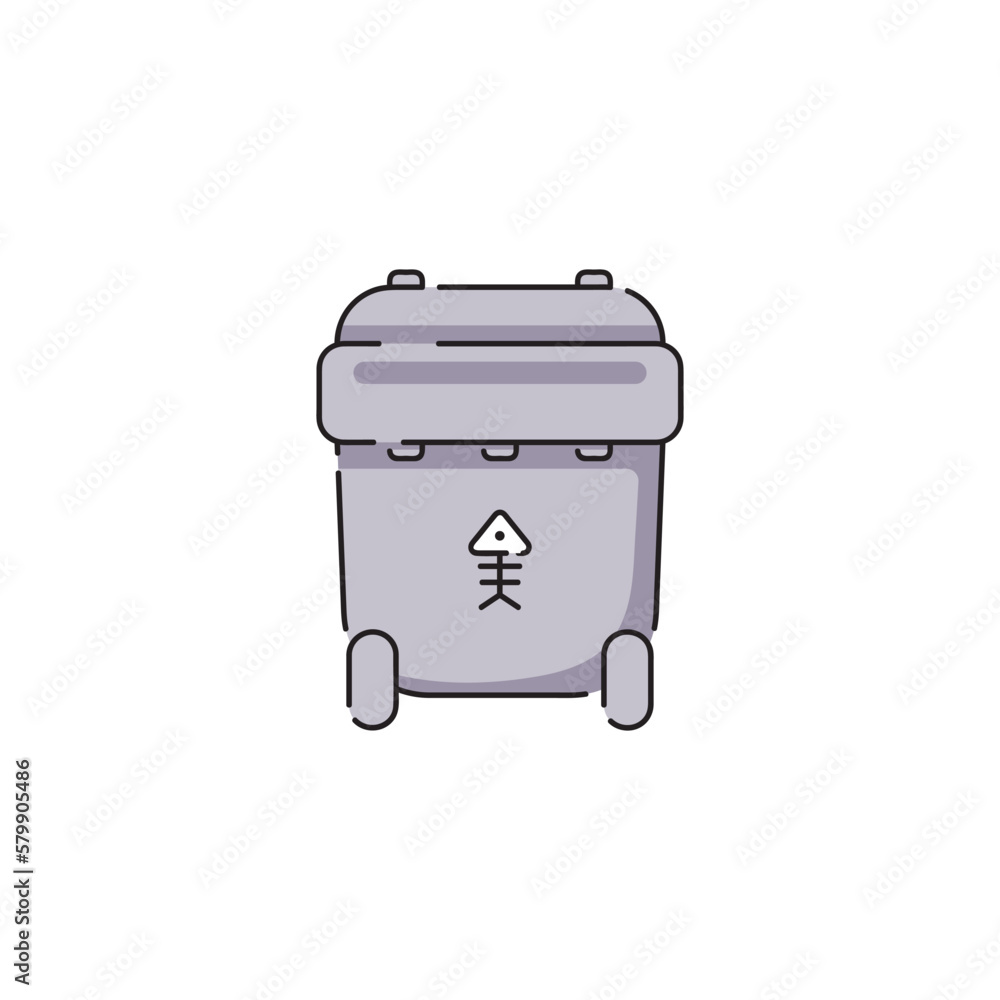 Waste bin. Grey garbage bin for organic trash vector isolated illustration icon on white background. Cartoon trash can sticker or label. Waste bin. Grey garbage bin for organic trash vector isolated illustration icon on white background. Cartoon trash can sticker or label.