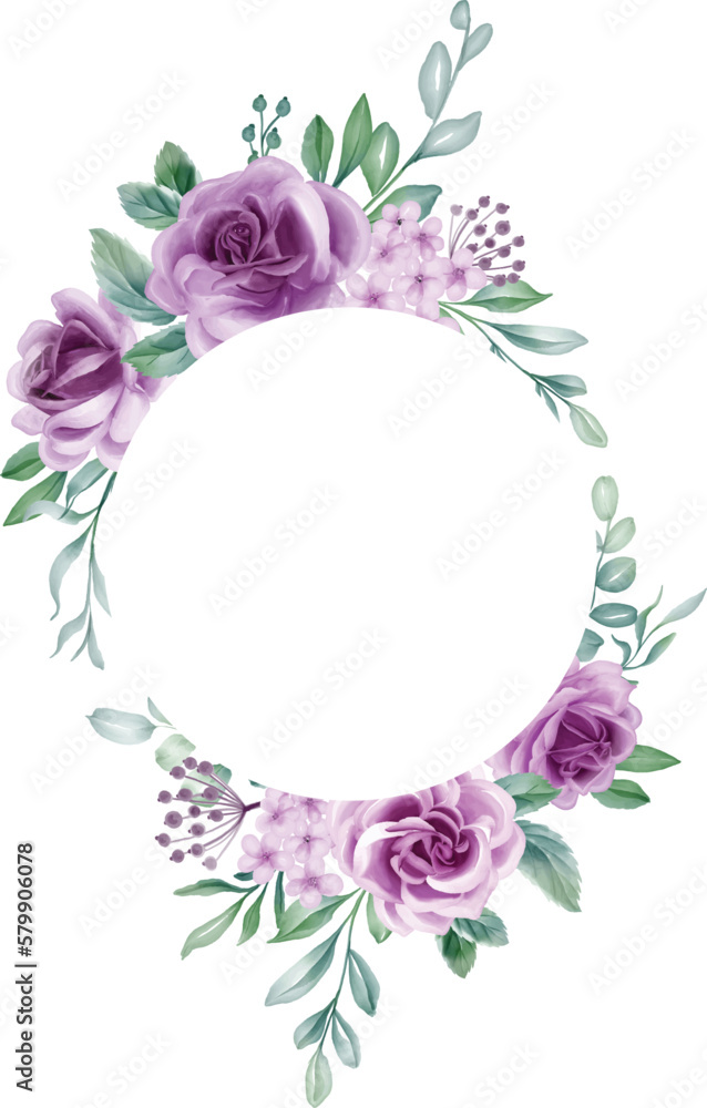 Rose Purple Watercolor flower frame. lilac flower elements, botanical background or wallpaper design, prints and invitations, and postcards.Print