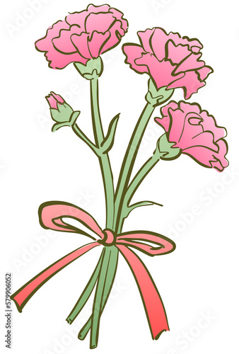 カーネーションの花束のイラスト　ピンク色