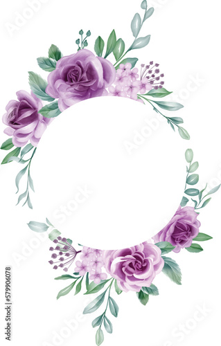 Rose Purple Watercolor flower frame. lilac flower elements  botanical background or wallpaper design  prints and invitations  and postcards.Print