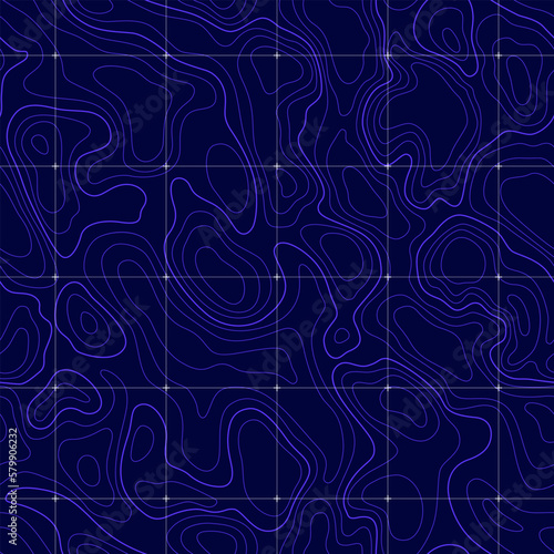 Sea depth abstract topographic map contour in lines. Topography map seamless pattern background with wavy lines and geographic grid vector illustration