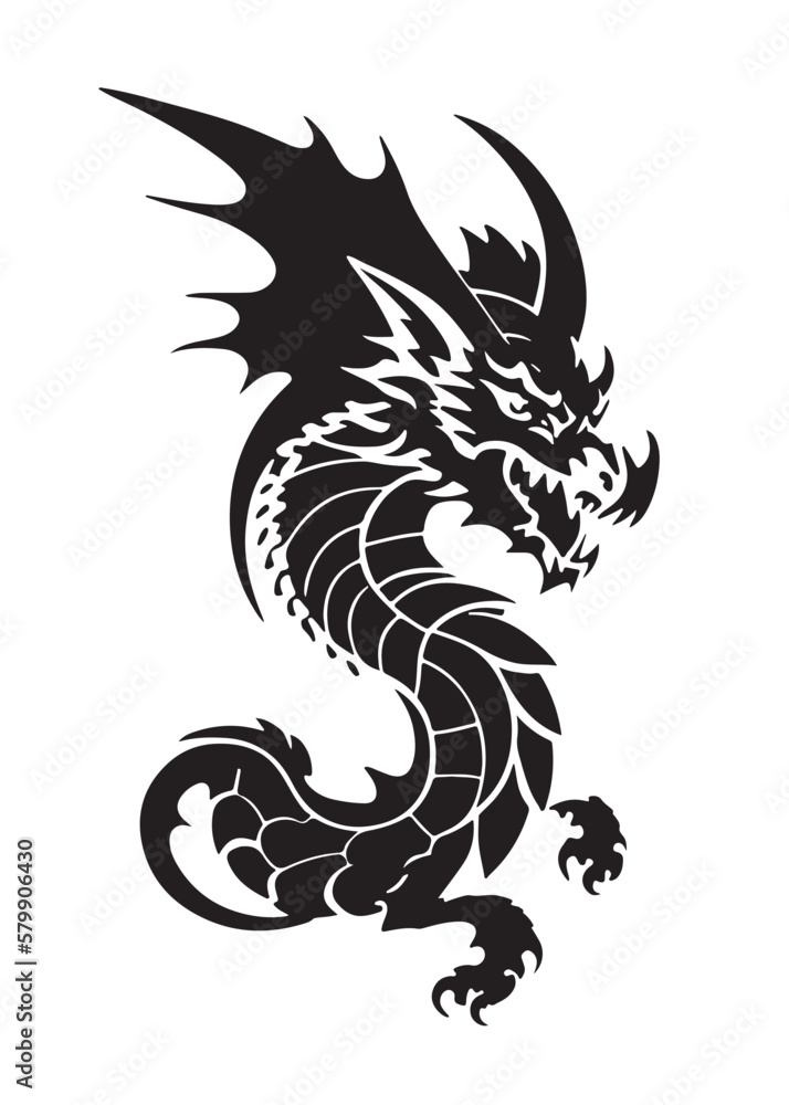 Abstract dragon with open mouth closeup. Good for tattoo. Editable vector monochrome image with high details isolated on white background Abstract dragon with open mouth closeup. Good for tattoo. Editable vector monochrome image with high details isolated on white background