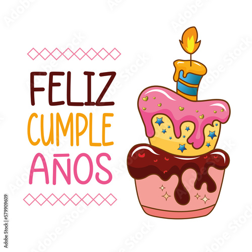 Feliz Cumpleaños con 2 cupcakes con vela