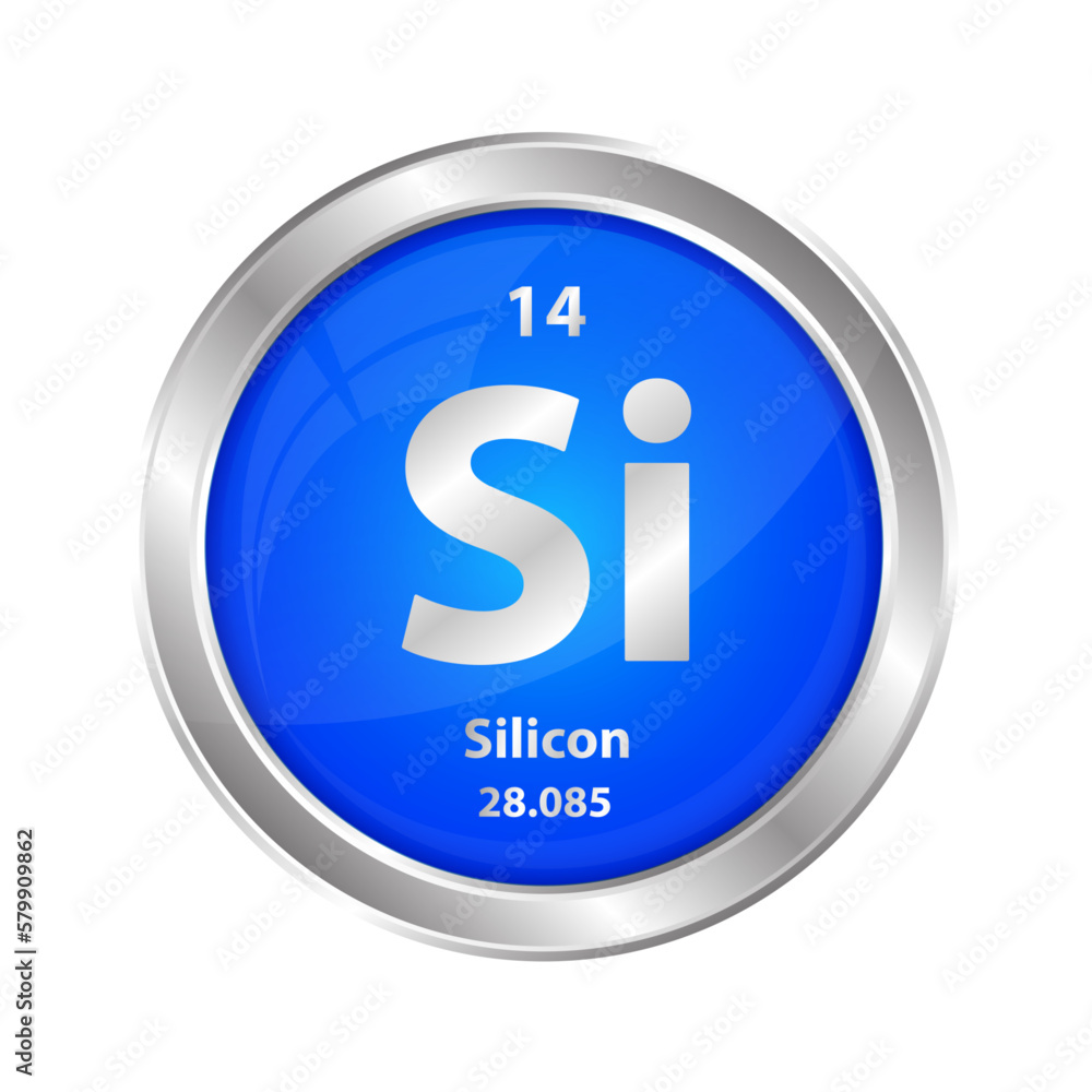 Icon structure Silicon (Si) chemical element round shape circle blue. Chemical element of the periodic table. Sign with atomic number. Study in science for education. 3D vector illustration. Icon structure Silicon (Si) chemical element round shape circle blue. Chemical element of the periodic table. Sign with atomic number. Study in science for education. 3D vector illustration.