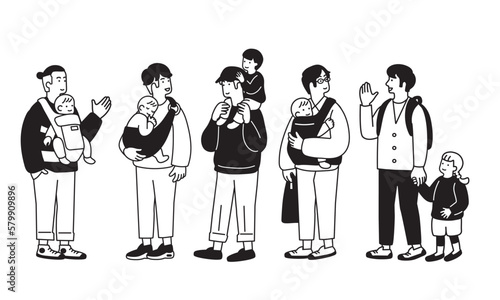 赤ちゃんを抱っこする男性のシンプルなイラスト

