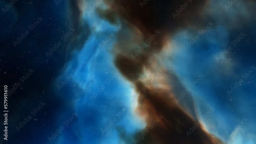 Fototapeta premium Nebula gas cloud in deep outer space, science fiction illustration, colorful space background with stars 3d render 