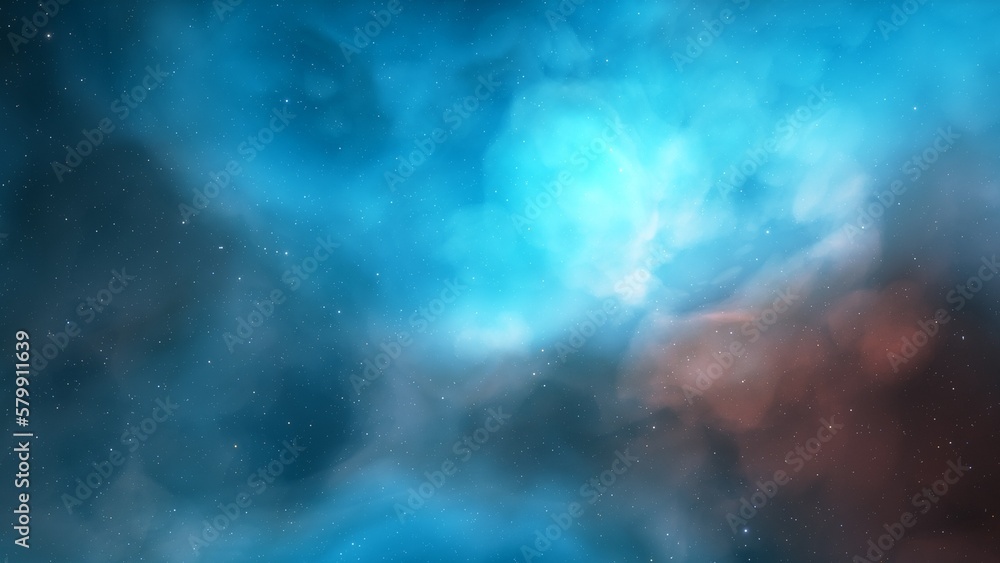 Fototapeta premium Nebula gas cloud in deep outer space, science fiction illustration, colorful space background with stars 3d render