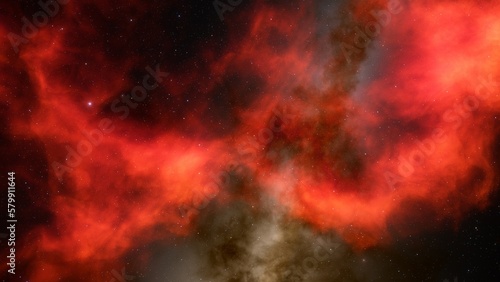 Nebula gas cloud in deep outer space, science fiction illustration, colorful space background with stars 3d render 