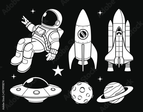 space set vector illustration. rocket, astronaut, planet, ufo vector illustration.