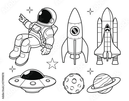 space set vector illustration. rocket, astronaut, planet, ufo vector illustration.