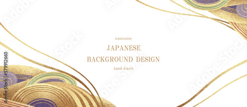 和柄, 金色, 金箔, フレーム, 背景, 年賀状, 波, ベクター, 和, 和風, ライン, 線, 綺麗, 美しい, ビジネス, 