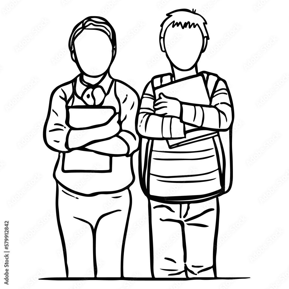 Children with the backpack, Back to school concept line art. Children with the backpack, Back to school concept line art.