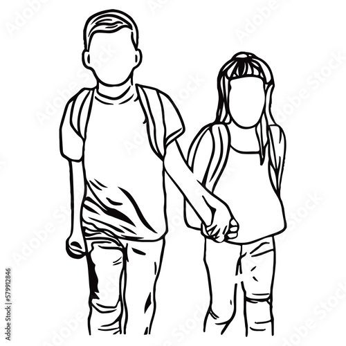 Wallpaper Mural Children with the backpack, Back to school concept line art. Torontodigital.ca