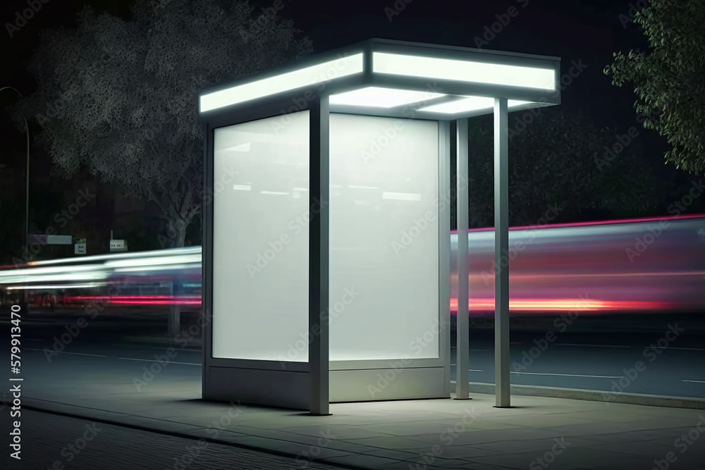 Night time Blank white mockup light box in a bus stop. Generative AI Night time Blank white mockup light box in a bus stop. Generative AI