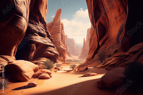 Beautiful canyon mountain landscape with a blue sky in the background, generative AI © Ars Nova