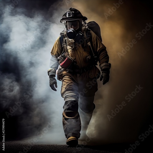 fireman with gas mask made with generative ai