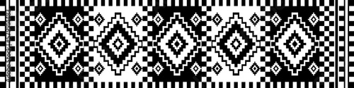 Southwest geometric black and white pattern. Vector monochrome ethnic geometric square diamond pattern. Aztec kilim pattern use for border, carpet, area rug, tapestry, mat, home decoration elements.