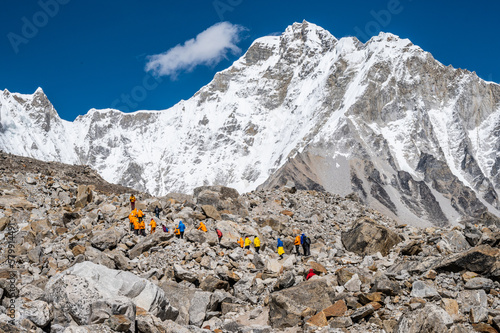 Group of tourist while trekking to Everest Base Camp in Nepal. Everest Base Camp Trek is undoubtedly the adventure of a lifetime and one of Nepal's best trekking destination.