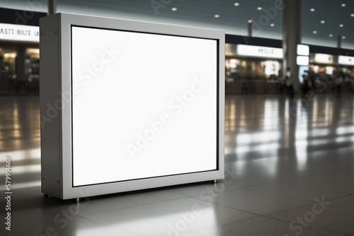 Blank light box mockup in airport. Generative AI