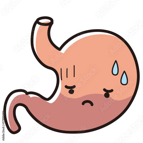 困った顔の胃のイラスト（キャラクター）胃炎、胃もたれ、不調など