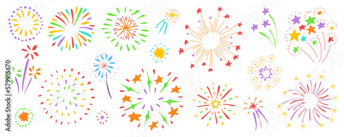 Children's drawing. Set with fireworks.