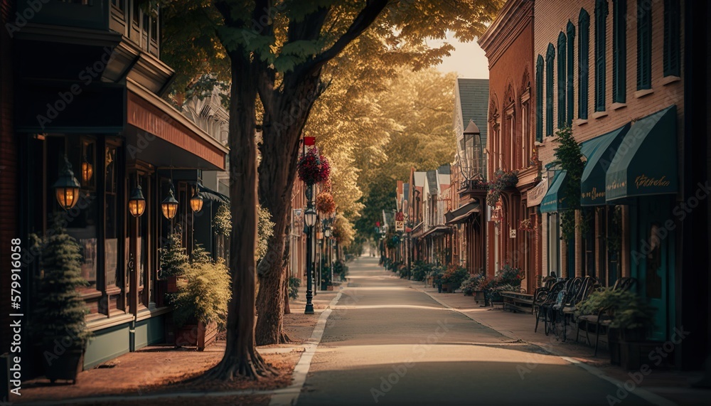 The charm of a small town street unsplash street at night  Generative AI