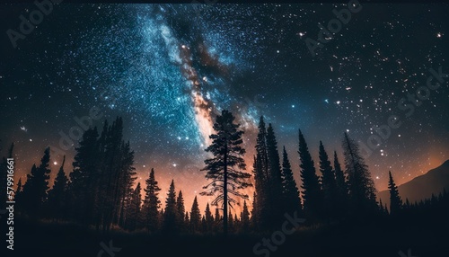 The magic of a starry night unsplash sunset in the forest  Generative AI © dilli