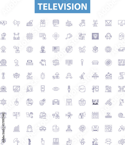 Television line icons, signs set. Television, TV, LCD, LED, Monitor, Plasmas, Digital, Big Screen, Video outline vector illustrations.