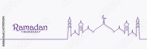 Greetings of Holy Month Ramadan Kareem with Outline Mosque Illustration, Ramadan Greeting Card Banner Design for Website Ads, Promotion and Advertisement