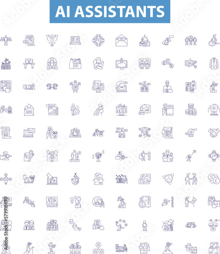 Ai assistants line icons, signs set. AI, assistants, assistants, Alexa, Siri, Cortana, Google, Home, Skyvi outline vector illustrations.