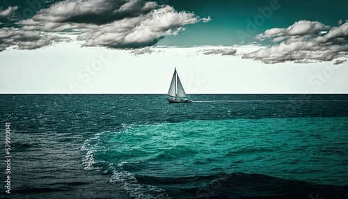A lone sailboat on the horizon unsplash Generative AI
