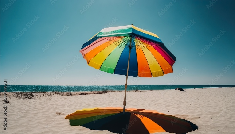 A colorful beach umbrella on a sunny day unsplash  Generative AI