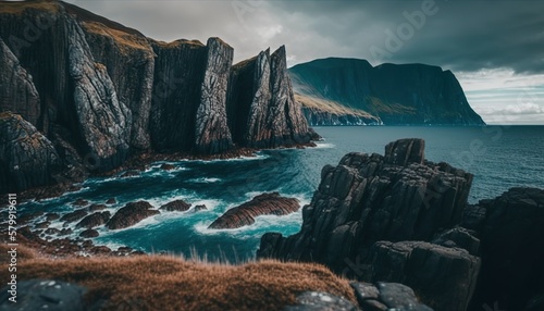 Rocky cliffs overlooking the sea unsplash Generative AI